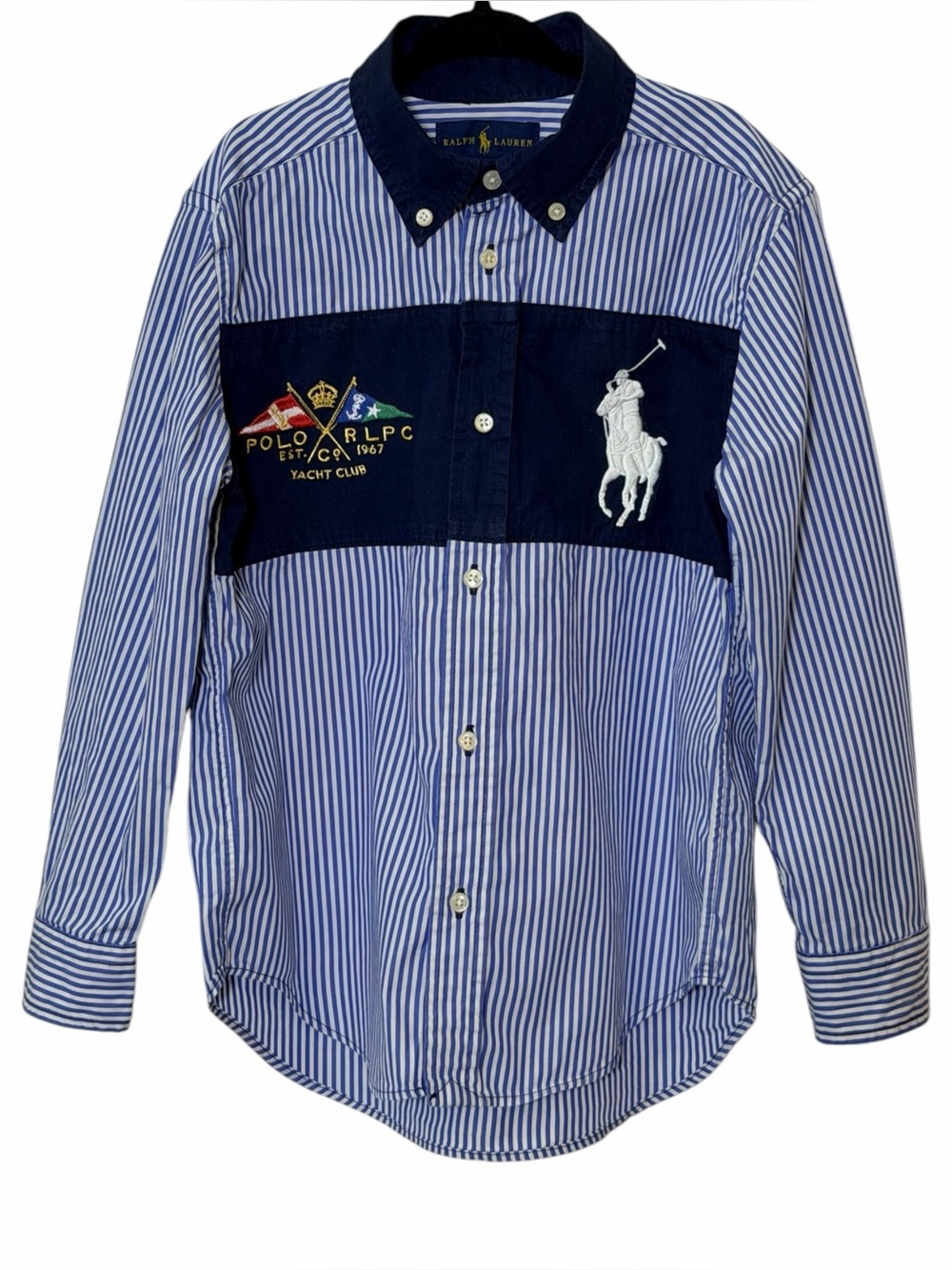 Polo Ralph Lauren Boys Striped Big Pony Yacht Club Button Down Shirt Size 6